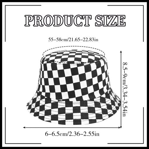 MILAKOO Checkerboard Fisherman Bucket Hat Reversible Double Side Wear Beach Funny Cap Black & White