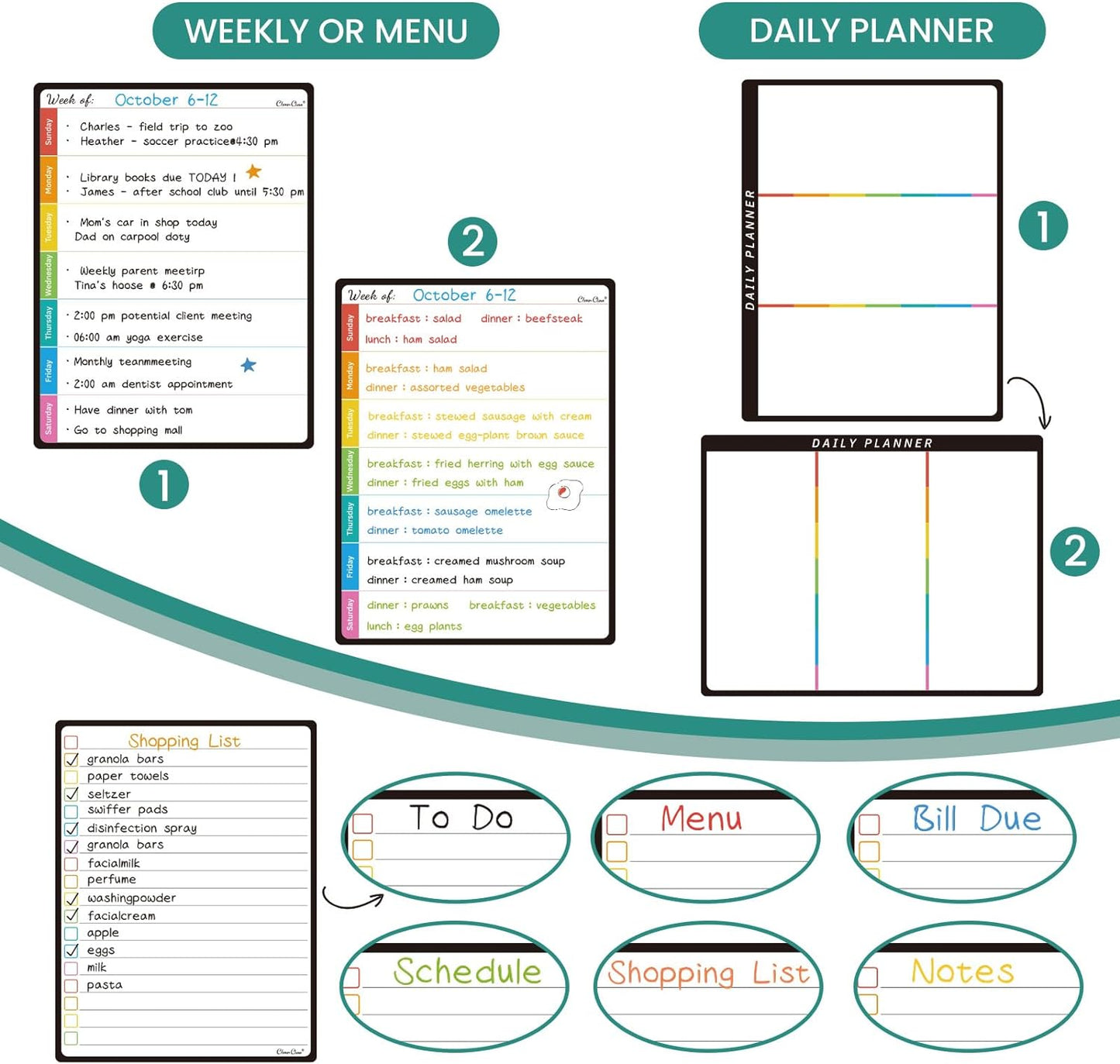 Magnetic Dry Erase Chore Chart - 14.5"x11" Chore Chart for Kids, Teens and Adults - 6.5"x8.5" List Board for Fridge - 6 Extra Fine Point Markers Included - Shipped Flat