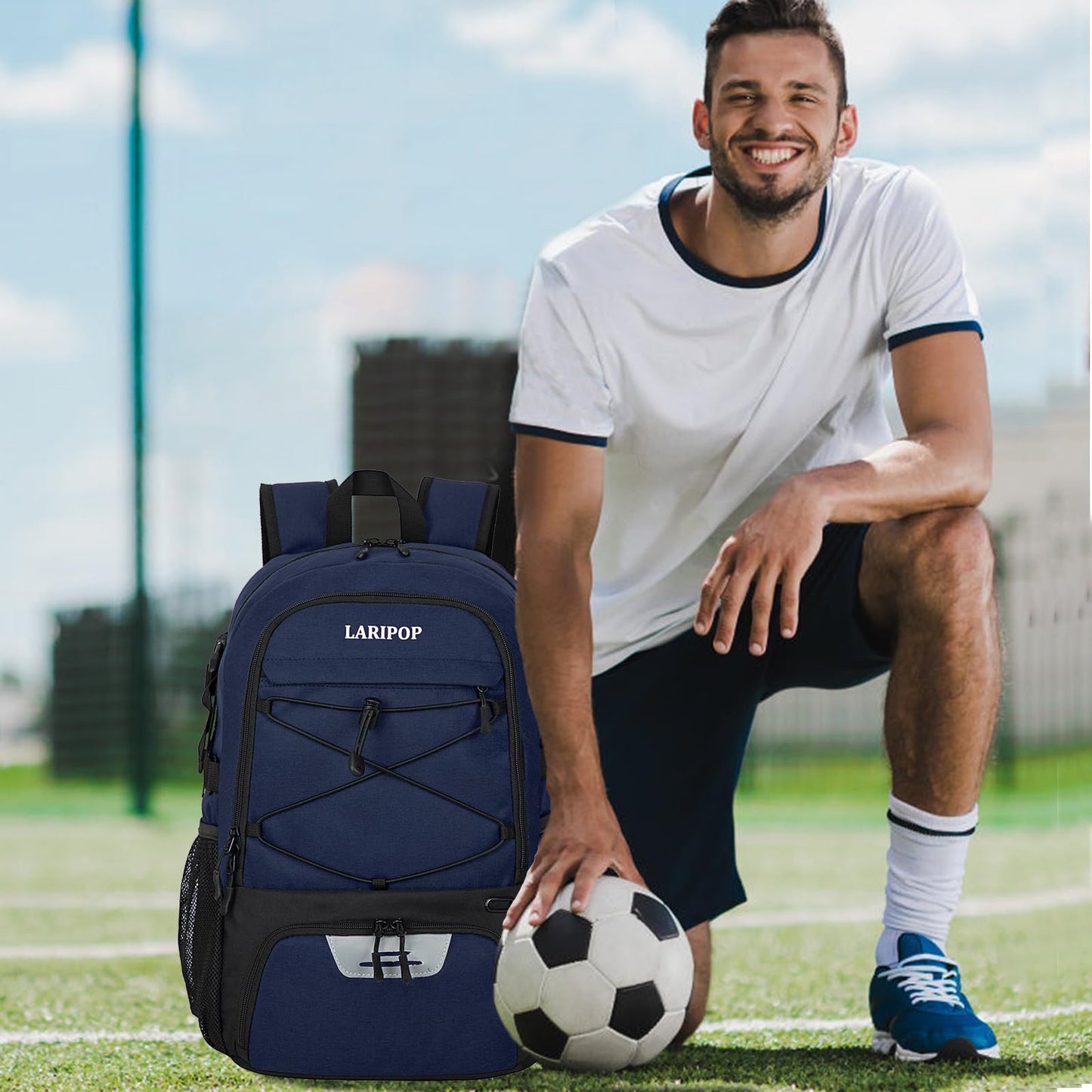LARIPOP Soccer Bag-Youth Soccer Backpack for Men & Women,Waterproof Sports Bag Suitable for Volleyball, Basketball Accessories, Large Capacity Equipment Bag, with Ball Compartment and Laptop Compart