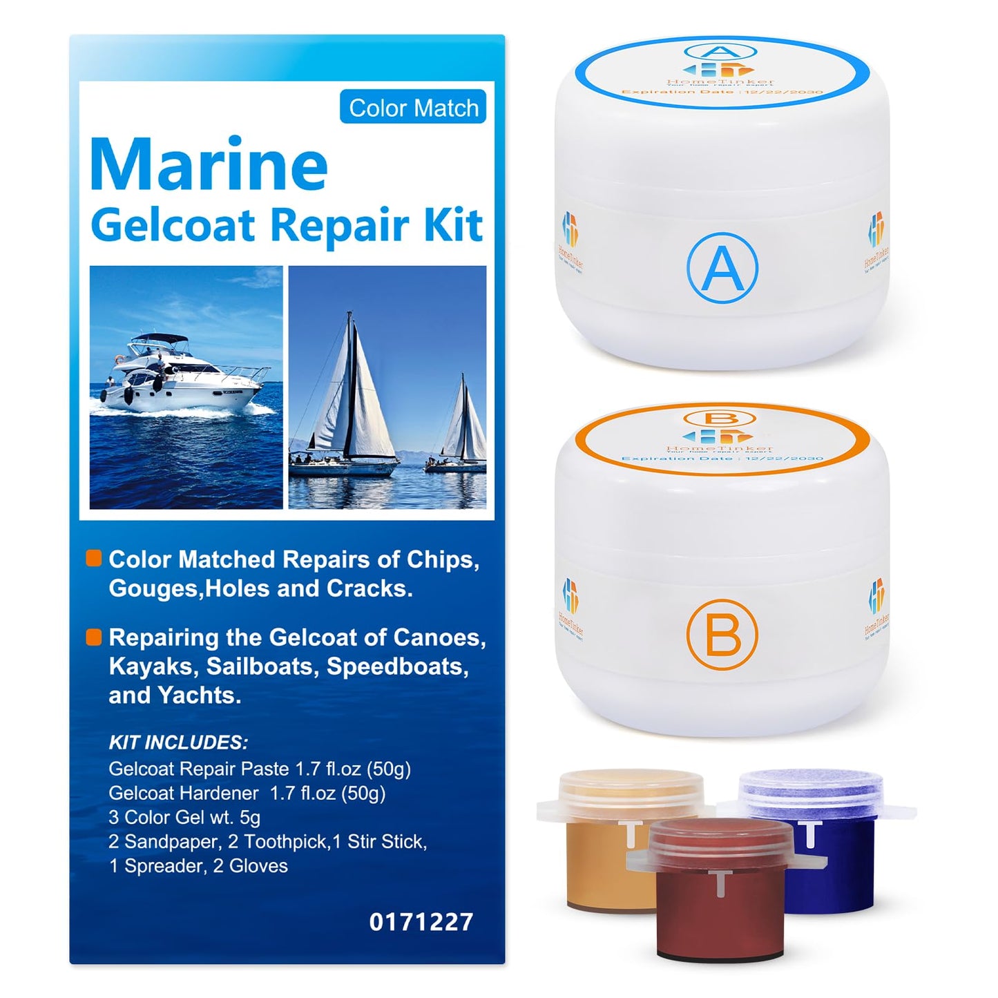 Gel Coat Repair Kit for Boats(Color Match), Marine Fiberglass Repair Kit, Fiberglass Boat Repair Kit,Premium Marine Gelcoat Epoxy Filler,Repair Chips Cracks Pits Holes for Gelcoat Fiberglass Porcelain