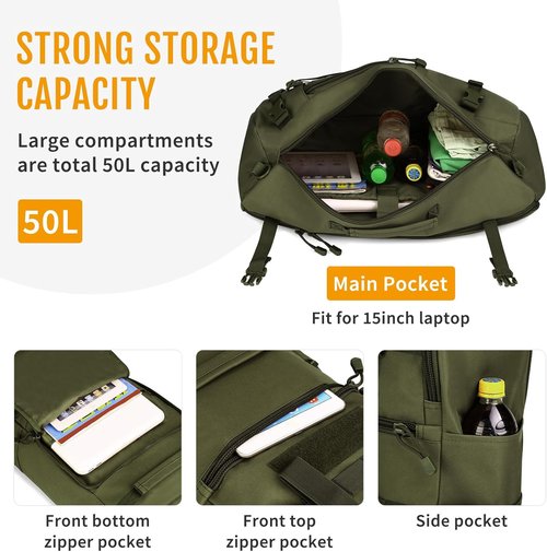 Huntvp 50L 3 Way Tactical Military MOLLE Assault Backpack Modular WR Bag
