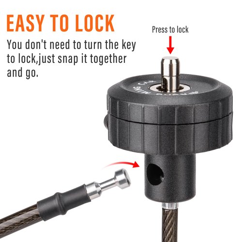 KONG MING CAR Bike Cable Lock - Handlebar End Lock fit Mountain Bike Bars - Bike Cable Chain Lock Bicycle Helmet Lock Anti Theft, GLOSSY BLACK