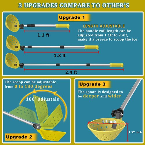 Huntury Retractable Ice Fishing Scoop Skimmer, Ice Fishing Accessories, Long Length, And Larger Spoon, No More Bending Over To Scoop Out Ice While Ice Fishing, Ice Fishing Gear