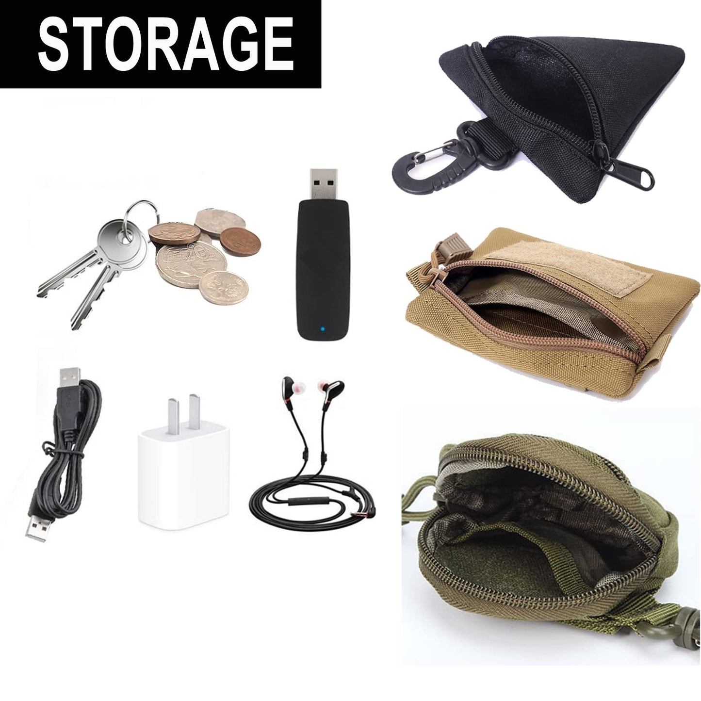 2 Packs Tactical EDC Pouches Compact Mini Military Molle Utility Pouch Accessories Organizer Bags Coin Purse Keychain Pockets Credit Card Holder for Waist Pack(2 Pack Horizontal Black)