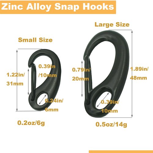 MyyYiTar Metal Small Large Spring Snap Hooks with Fixed Eyering Egg Shape Quick Carabiners Clips for Keychain Pet Id Tag Holder, 12 Pcs Black(4 Large+8 Small)