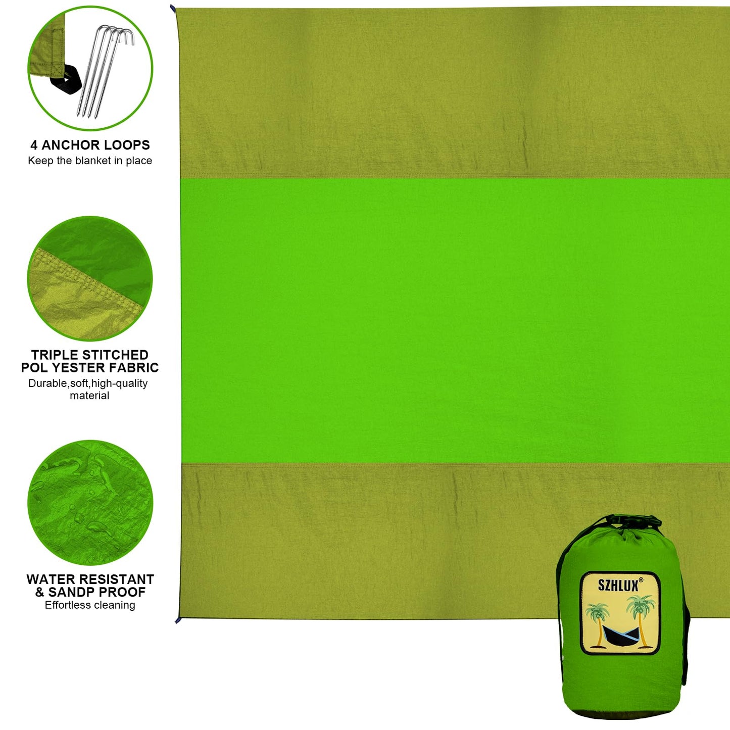 SZHLUX Beach Blanket,108" X 84" 1-5 Adults Extra Large Beach Mat, Big & Compact Sand Free Mat Quick Drying for Travel Camping Hiking Picnic Mat