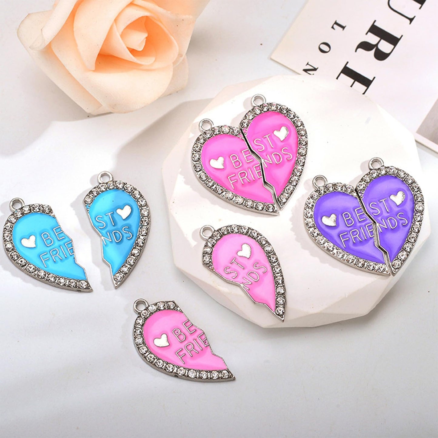 kapitomanio Best Friend Friendship Charms for 2, BFF Matching Heart Charms for Women Girls Stanley Cup Tumbler Water Bottle (Blue)