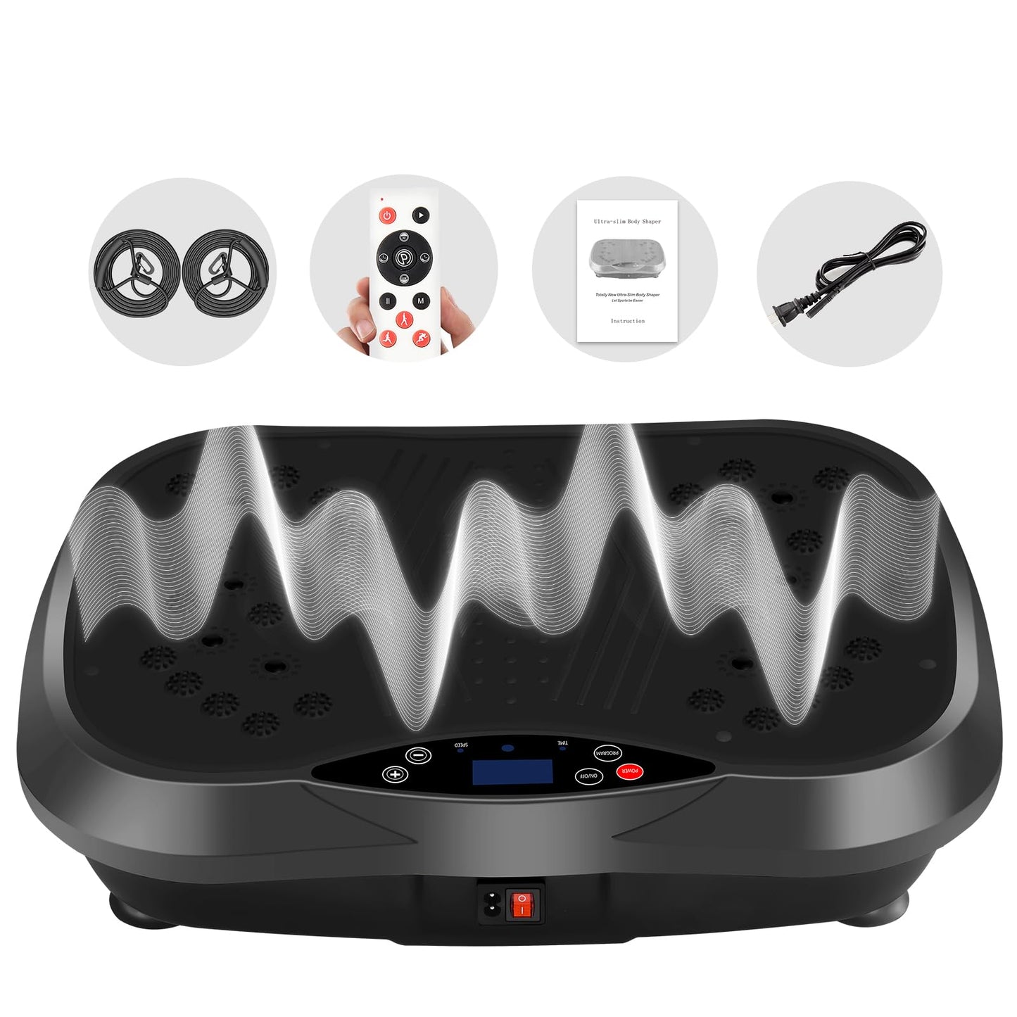 YOKELE Vibration Plate Exercise Machine - Whole Body Fitness Vibration Platform - Home Training Equipment for Recovery & Wellness & Weight Loss + Resistance Bands + Remote (Black)