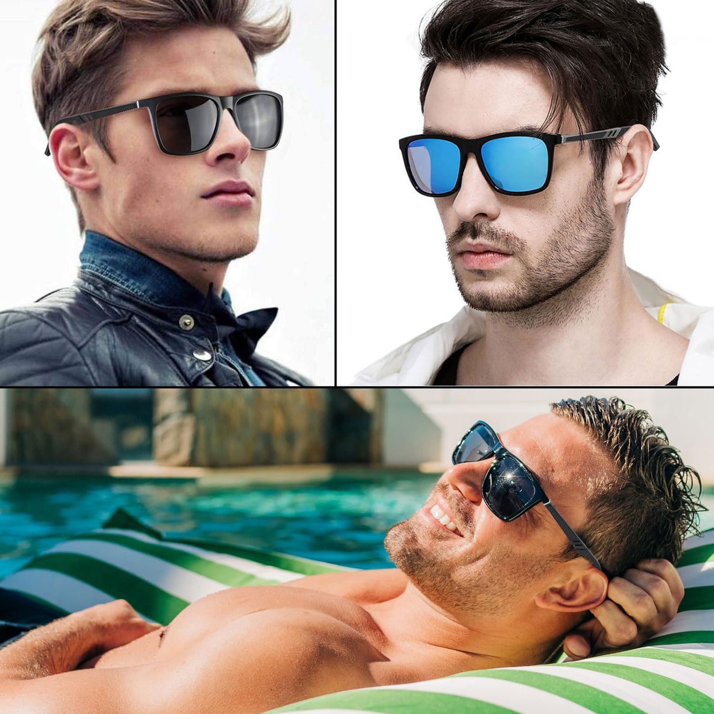LEDING&BEST Polarized Sunglasses Mens Womens Lightweight Square Frame UV400 for Driving Fishing Travel Sports Sun glasses (Black/Black/Yellow)
