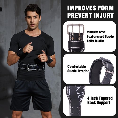 Weight Lifting Belt and Wrist Straps, Weightlifting Belt for Women with 4 inch Padded Lumbar Support Belt for Weightlifting, Deadlift, Strength Training, Powerlifting & Squats Exercise(A-Black/XS)