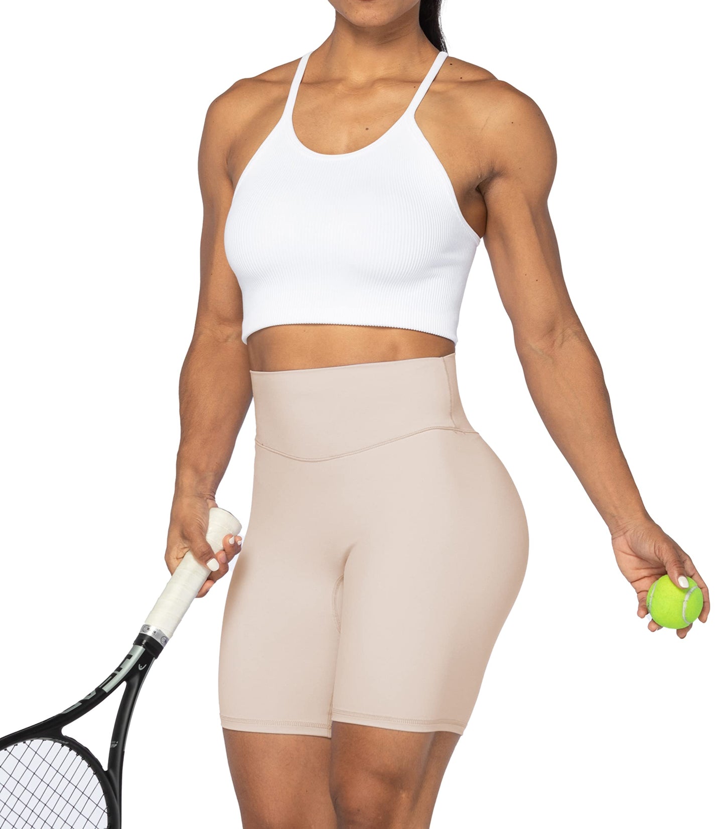 Sunzel 8" High Waist Biker Shorts for Women No Front Seam Soft Yoga Workout Gym Bike Shorts Tummy Control Squat Proof Beige