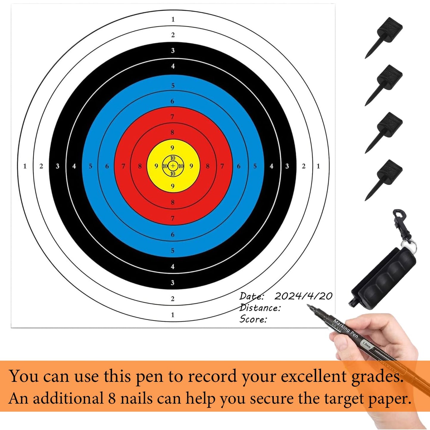 20PCS Archery Target, Archery Targets, Hunting Targets & Accessories, 16X16in - 10 Ring Bow and Arrow Targets(Standard Archery,with 1 Pen&4 pins)