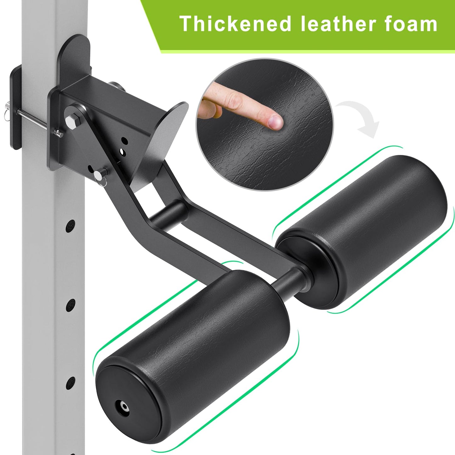 Kipika Nordic Hamstring Curl Squat Rack Attachment for 2" x 2" Power Rack with 5/8" or 1" Hole - Adjustable Leg Hold Down Attachment with Premium Leather Surface - for Ultimate Home Gym Experience