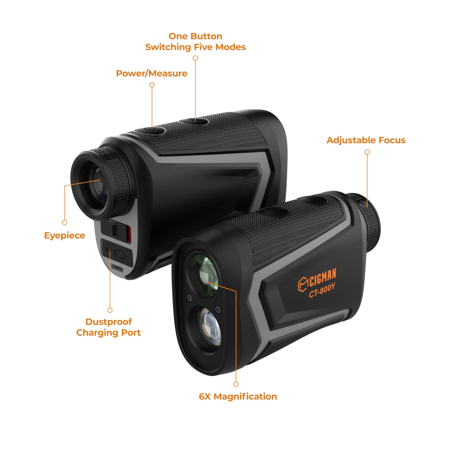 CIGMAN Golf Rangefinder with Slope, 850 Yards Laser Golf & Hunting Rangefinder, Flag Pole Locking Vibration, USB Rechargeable Range Finder with 6X Magnification, Lightweight