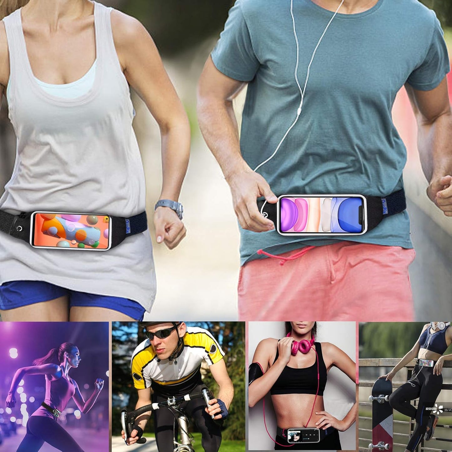Running Belt for Women Men, Fanny Pack, Belt Bag, Money Belt, Waterproof Workout Waist Pouch Phone Holder with Touchscreen, Gym Running Gift Gear Accessories fits Phones UP to 6.5"