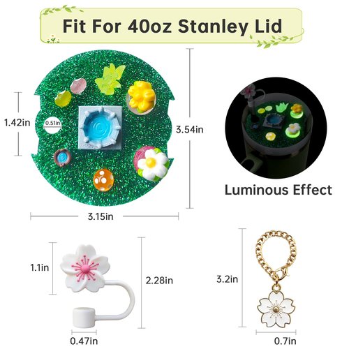 Cup Lid Accessories for Stanley Cup, 1Pcs Siliocne Straw Cover Cap Topper, 1Pcs Cute Charms for Stanley Cups 40oz Tumbler with Handle (Flower)