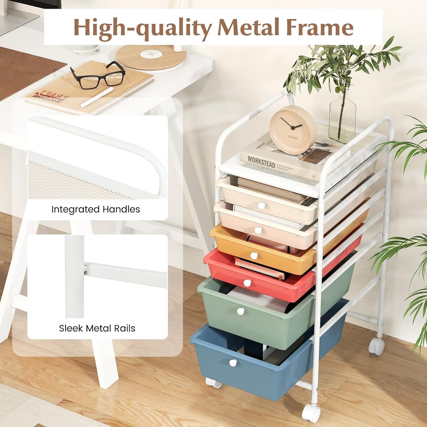 RELAX4LIFE 6-Drawer Rolling Storage Cart - Classroom Organization on Wheels w/Removable Plastic Drawers, Mobile Art Craft Cart for School Paper Home Office, Utility Cart with Drawers (Macaron)