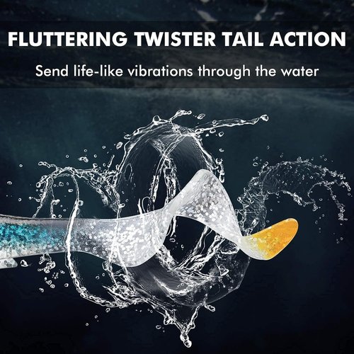 GOTOUR Pre-Rigged Soft Fishing Lures, Curly Tail Swimbait Lures for Bass Fishing, Lifelike Soft Tadpole Swimbait with Spinner for Crappie Trout Bait, All Season Freshwater Swim Baits for Warriors