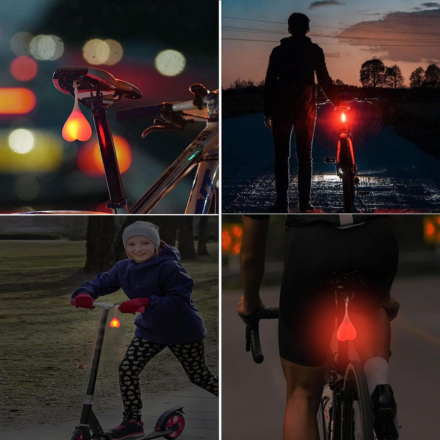 AaiLucky Bike Reflectors & LED Bike Tail Light, Funny Heart Shape Bicycle Rear Light for Night Riding, Cute Bicycle Accessory for Adults & Kids, Waterproof Bright Warning Taillight, 3 Lighting Mode
