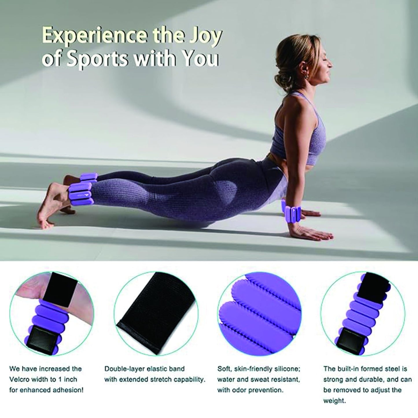 2Lbs Wrist Ankle Weights for Women - Wearable Arm Leg Bangles Weight Set of 2(1Lb Each) Adjustable Weighted Wristbands for Home Gym Workout, Walking, Pilate, Yoga, Exercise, Barre, Strength Training