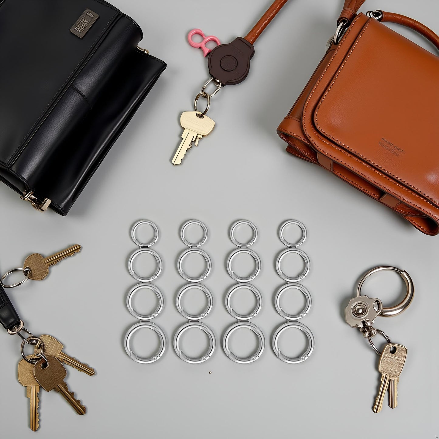 16Pcs Silver Trigger Spring O Rings Key Chain Rings - Metal Round Carabiner Clip, Key Rings for Car Keys, Circle Spring Key Ring for Handbag Purse Dog Leashes,Accessory and Keychain Carabiners