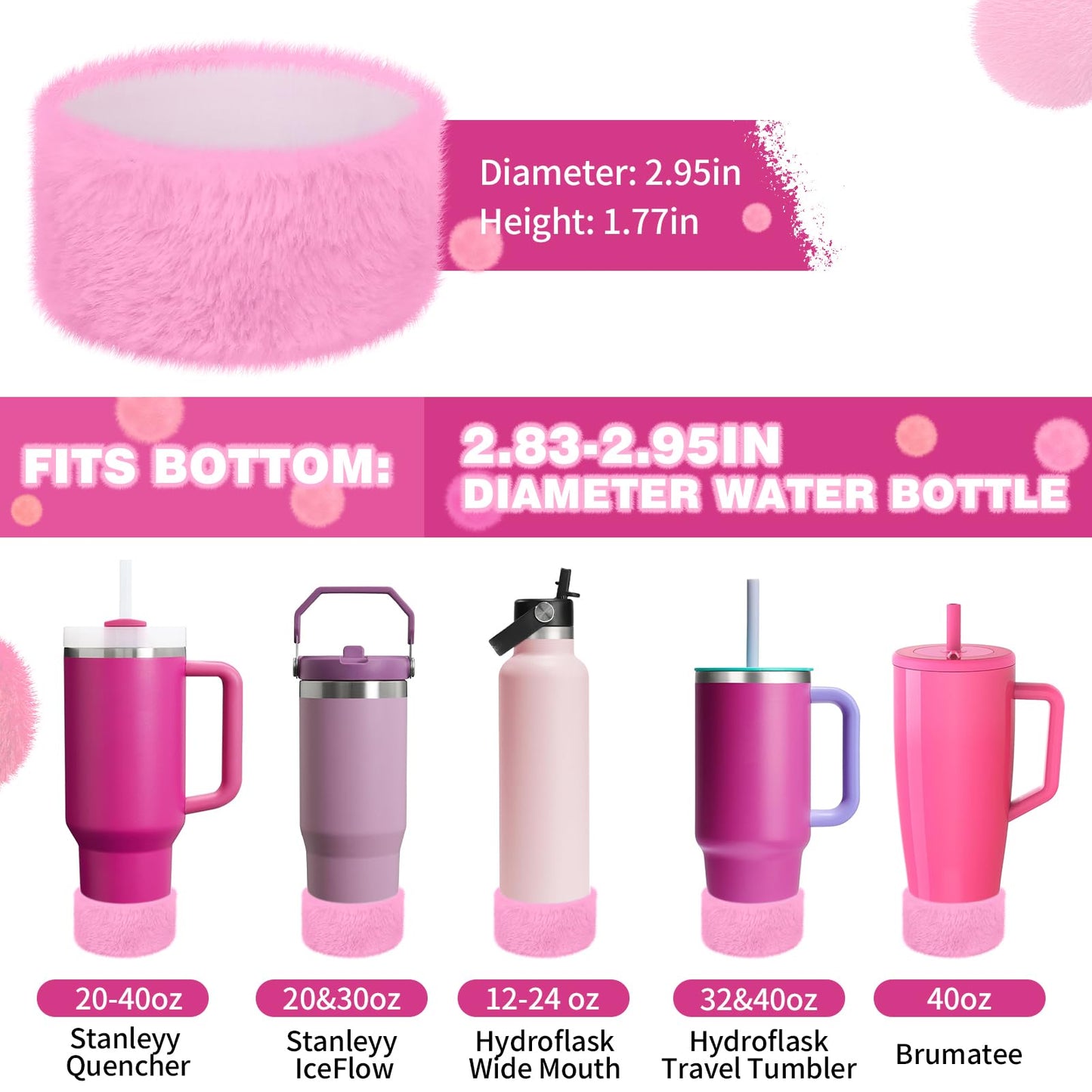 WUQID Plush Silicone Water Bottle Boot, Compatible with Stanley Tumbler 20-40oz & Hydroflask 12-24oz Bottle, Fit 2.8-2.95in Bottom Bottle/Tumblers, Soft Faux Fur Protective Rubber Sleeve