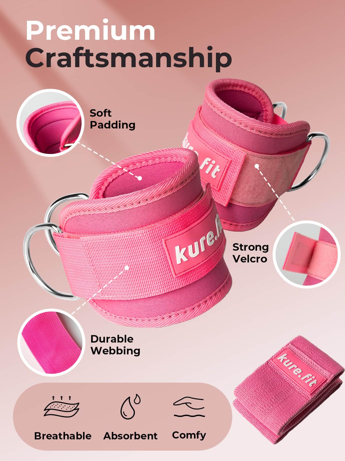 kure.fit Wrist & Ankle Weights (Pink) + Ankle Resistance Bands Cuffs (Pink) Bundle