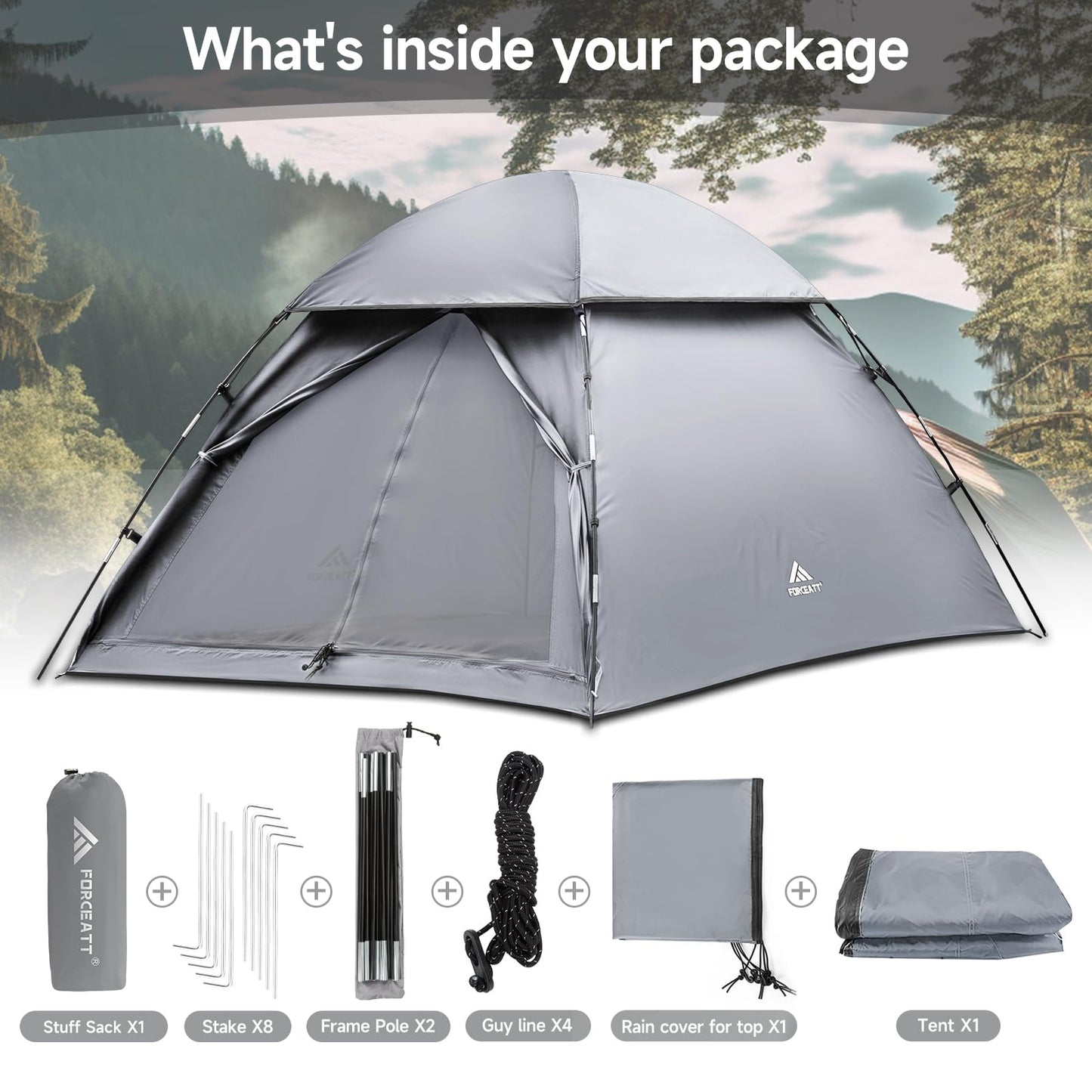 Forceatt 2 Person Backpacking Tent, Easy Setup Dome Tent, Lightweight Portable Camping Tent for Camping, Festivals, Backyard, Sleepovers and Beach