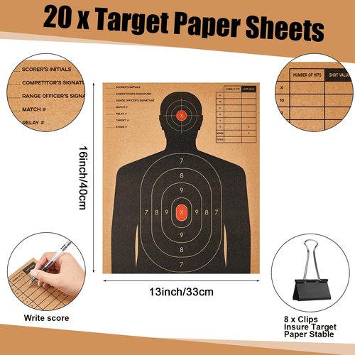 Shappy 30 Pcs Shooting Targets Stand 2 Adjustable Stand Base with 20 Paper Shooting Target Cardboard Silhouette 8 Large 2.4 Inch Binder Clips for Rifle Gun Pistol Practice
