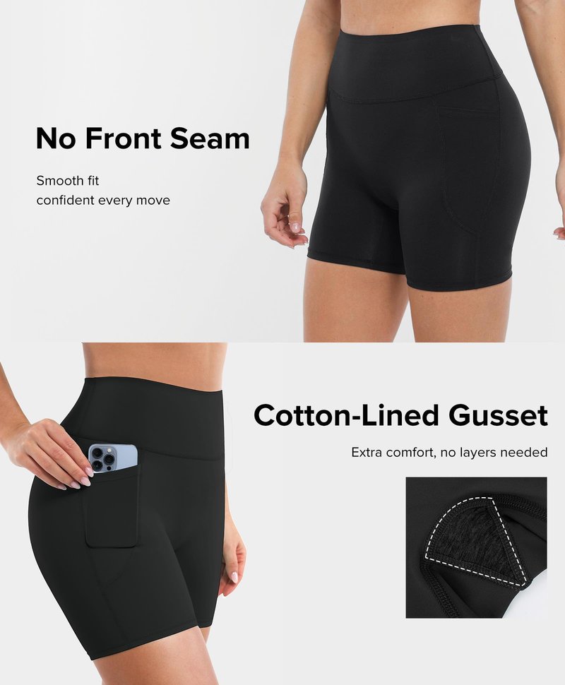 BRXL Womens Biker Shorts with Pockets No Front Seam High Waist Compression
