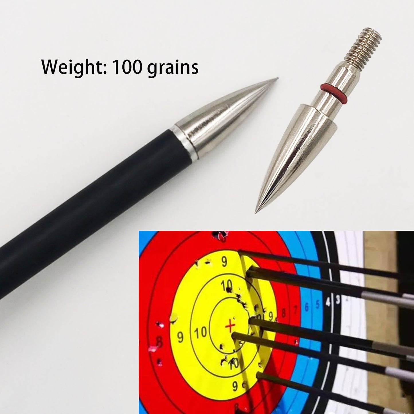 Archery Field Points Practice Field Tips100/125/150/200/300 Grains Archery Target Practice Hunting Broadheads Points Arrow Tip for Recurve Compound Bow Standard Threaded Screw-in Arrow (100)