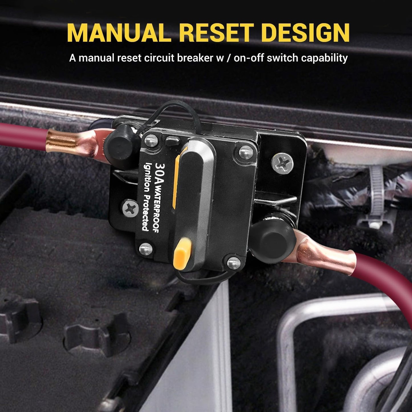 30 Amp Circuit Breaker Switch 30A Waterproof Fuse Inline Holder with Manual Reset Car Marine Trolling Motors Boat RV ATV 12V-48VDC Waterproof Audio System