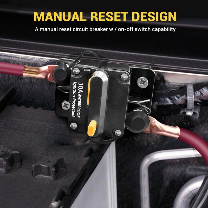 30 Amp Circuit Breaker Switch 30A Waterproof Fuse Inline Holder with Manual Reset Car Marine Trolling Motors Boat RV ATV 12V-48VDC Waterproof Audio System