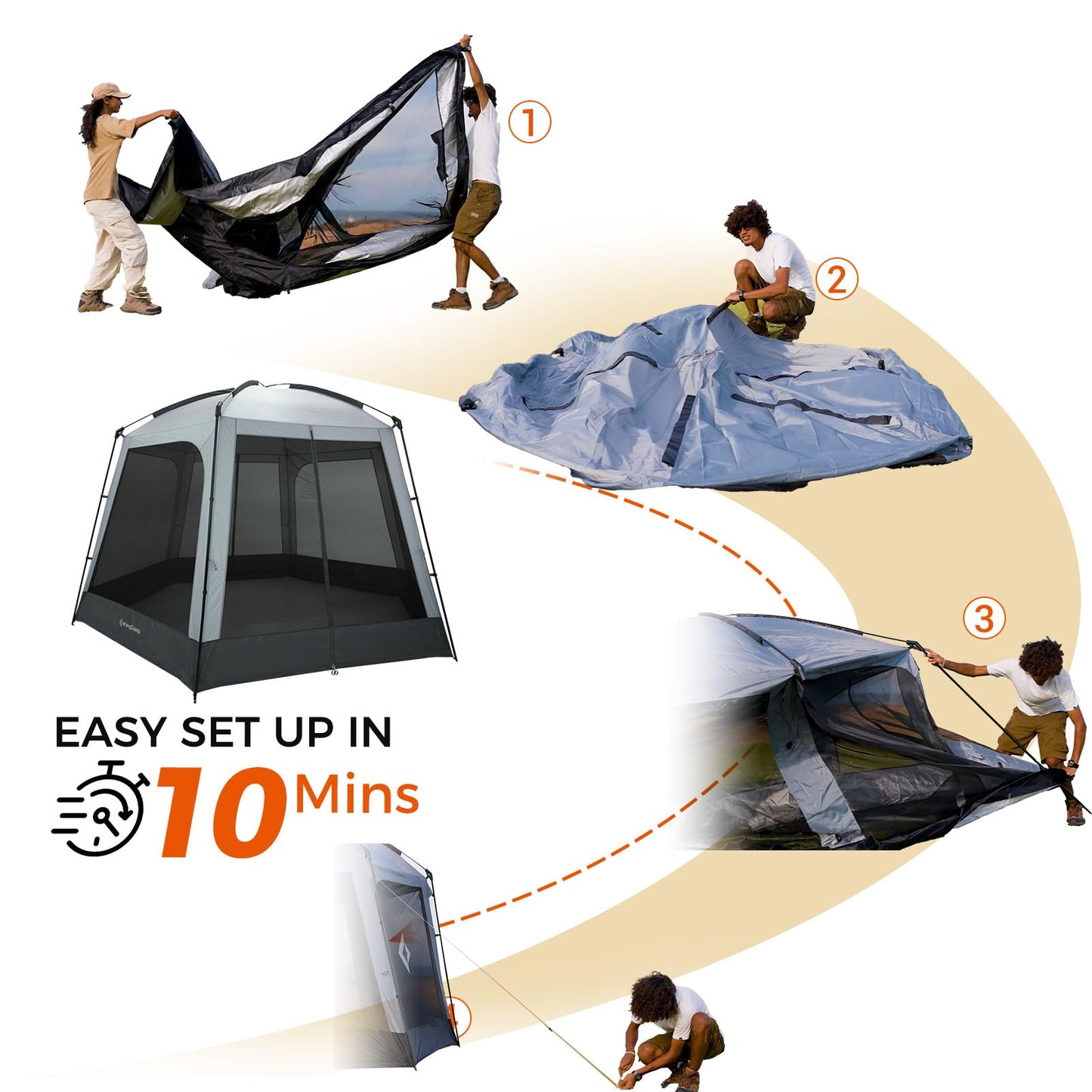 KingCamp Screen Tent, Camping Tent for 6-8 Person 12' x 12' Portable Screen House Room with Detachable Sunshade for Camping, Garden & Backyard