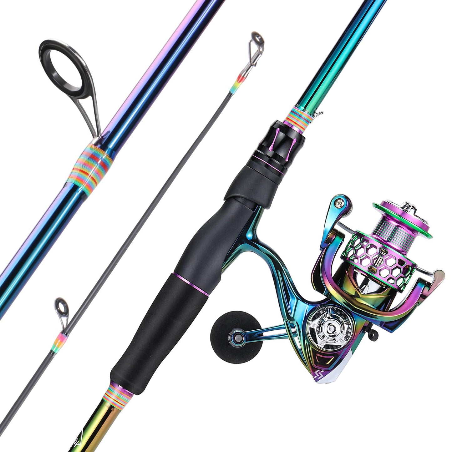Sougayilang Spinning Fishing Reel Rod Combo, Two Pieces Colorful Poratble Light Weight Fishing Rod with Powerful Fishing Gear for Freshwater Saltwater