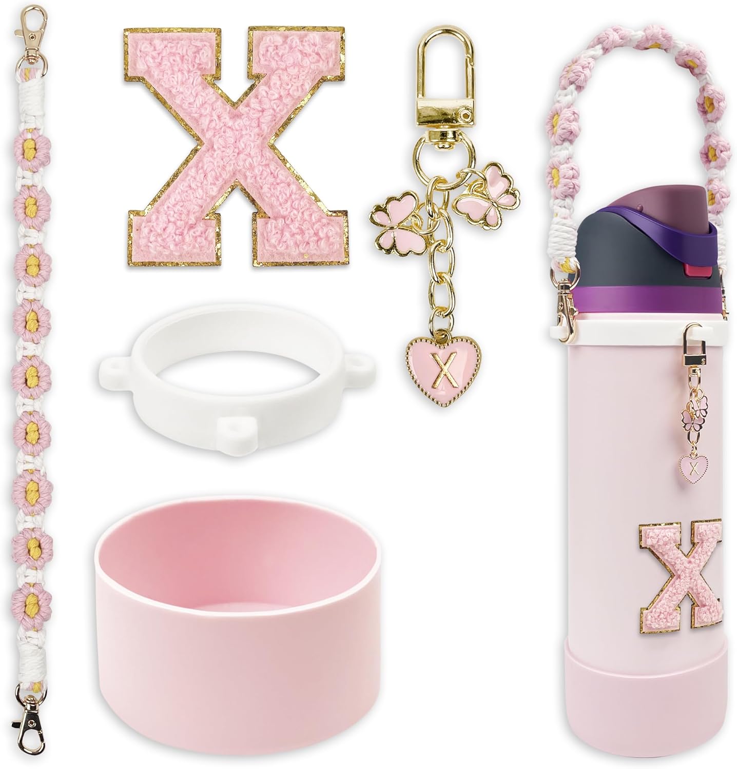 Silicone Boot Monogram Set for Owala Water Bottles | Cute Pink & Black Accessories