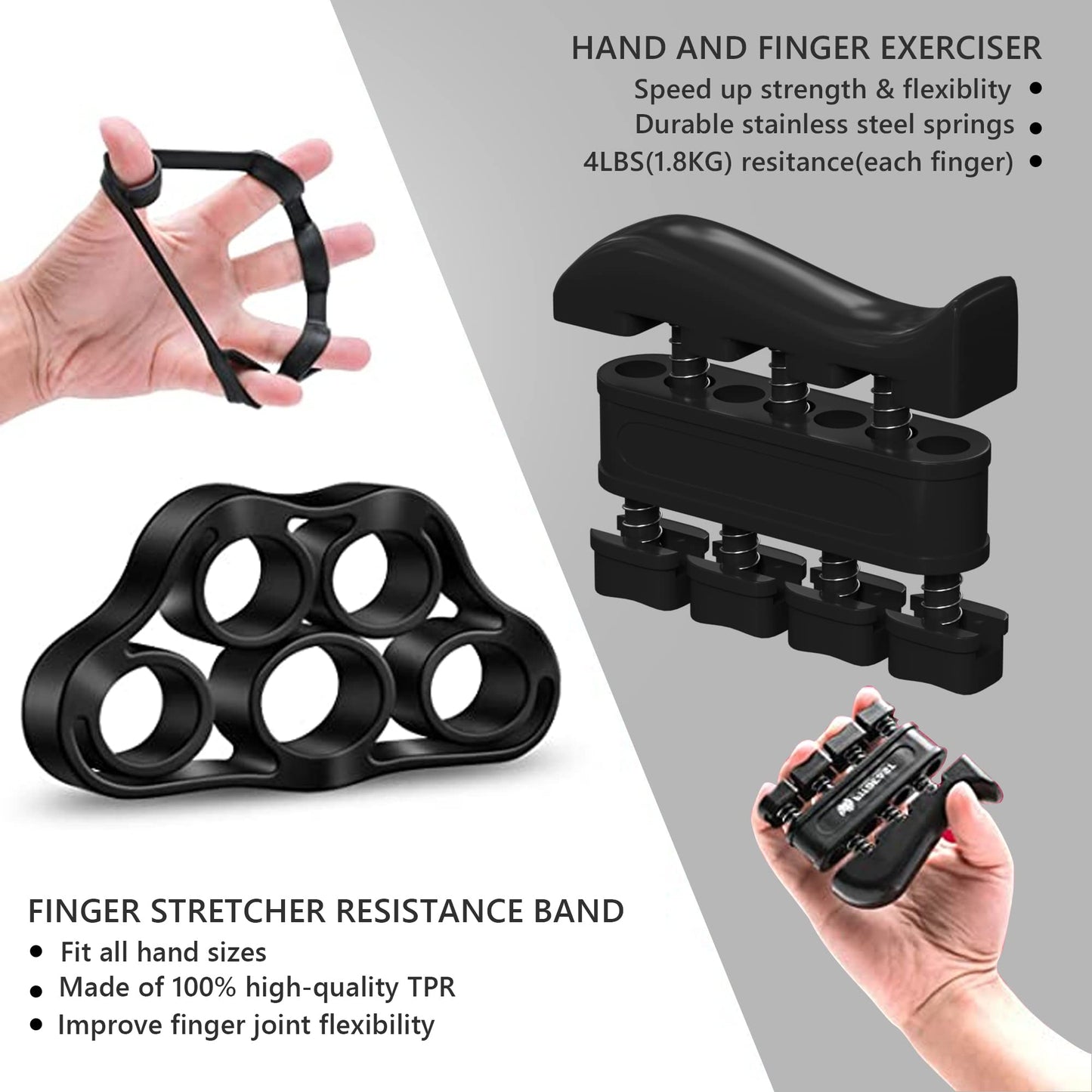 XAGYL Hand Grip Strengthener Kit - Ultimate Hand Exerciser Set for Forearm Workout, Adjustable Grip Strength Trainer, Stress Relief Ball, Exercise Ring, Training and Recovery (Frosted Black)