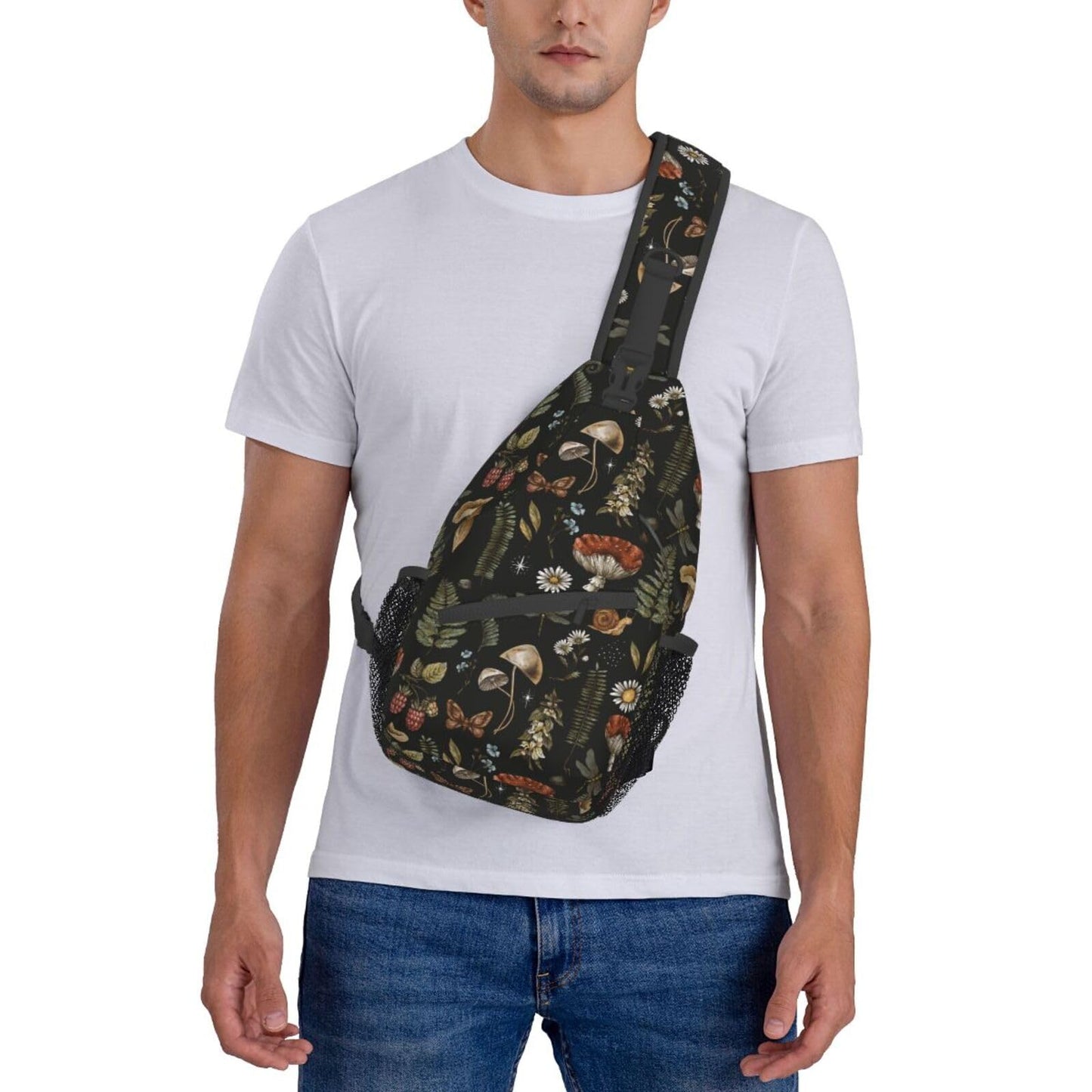 VOOHDDY Vintage Mushroom Witchcraft Magic Plant Sling Bag For Women Men Travel Hiking Backpack Crossbody Shoulder Chest Bags Casual Daypack Sport