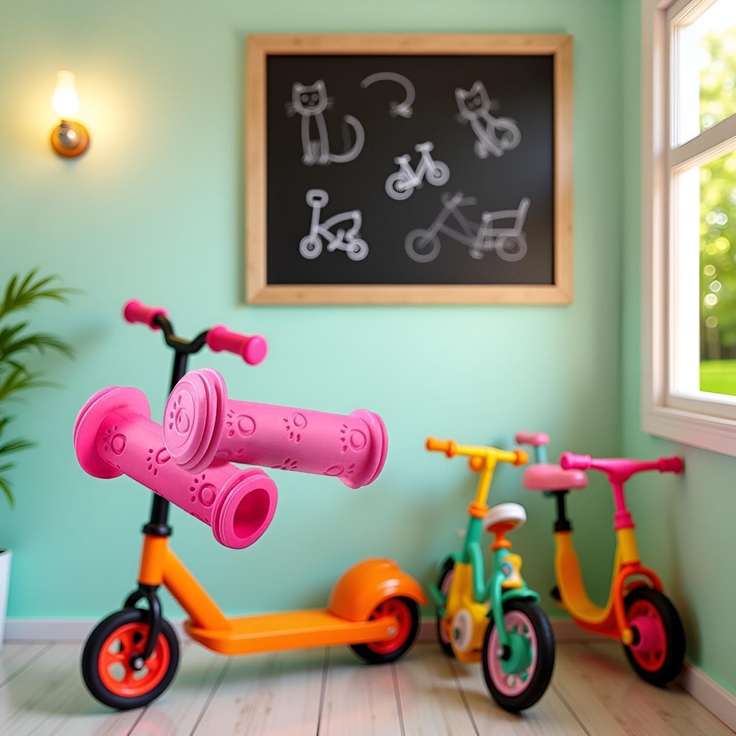 1 Pair Cute Cat Scratcher Design Bike Grips Kids Pink Non Slip TPR Handle Grips,Bicycle Handlebar Grips,Mountain Grips Lock on,for Boys Girls Scooter,Balance Bike Parts and Components