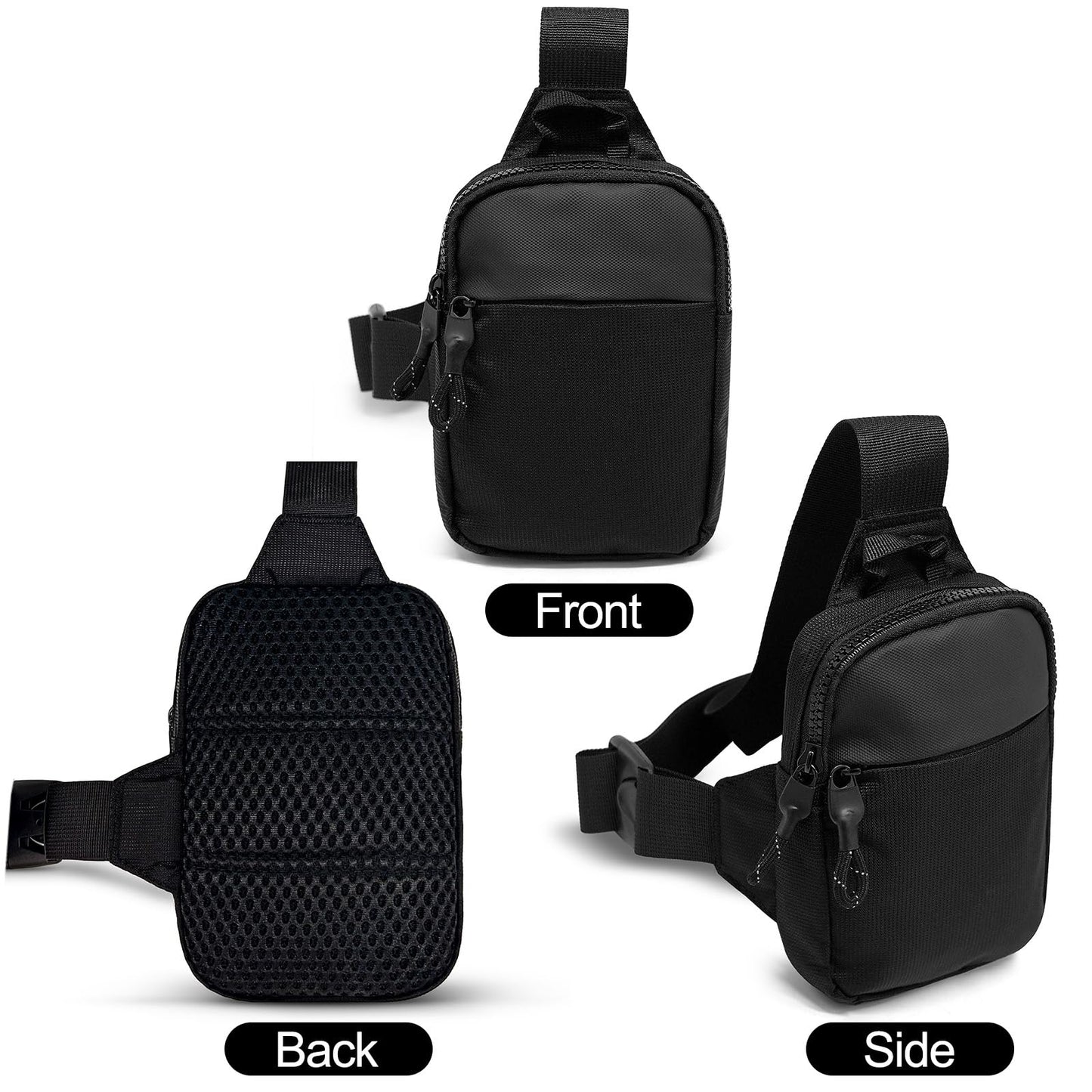 LKEX Mini Sling Bag - Men's & Women's Crossbody Fanny Pack - Casual Personal Pocket Backpack - Phone & Chest Bag (Black, Mini (L*W*H=13*3*19cm))