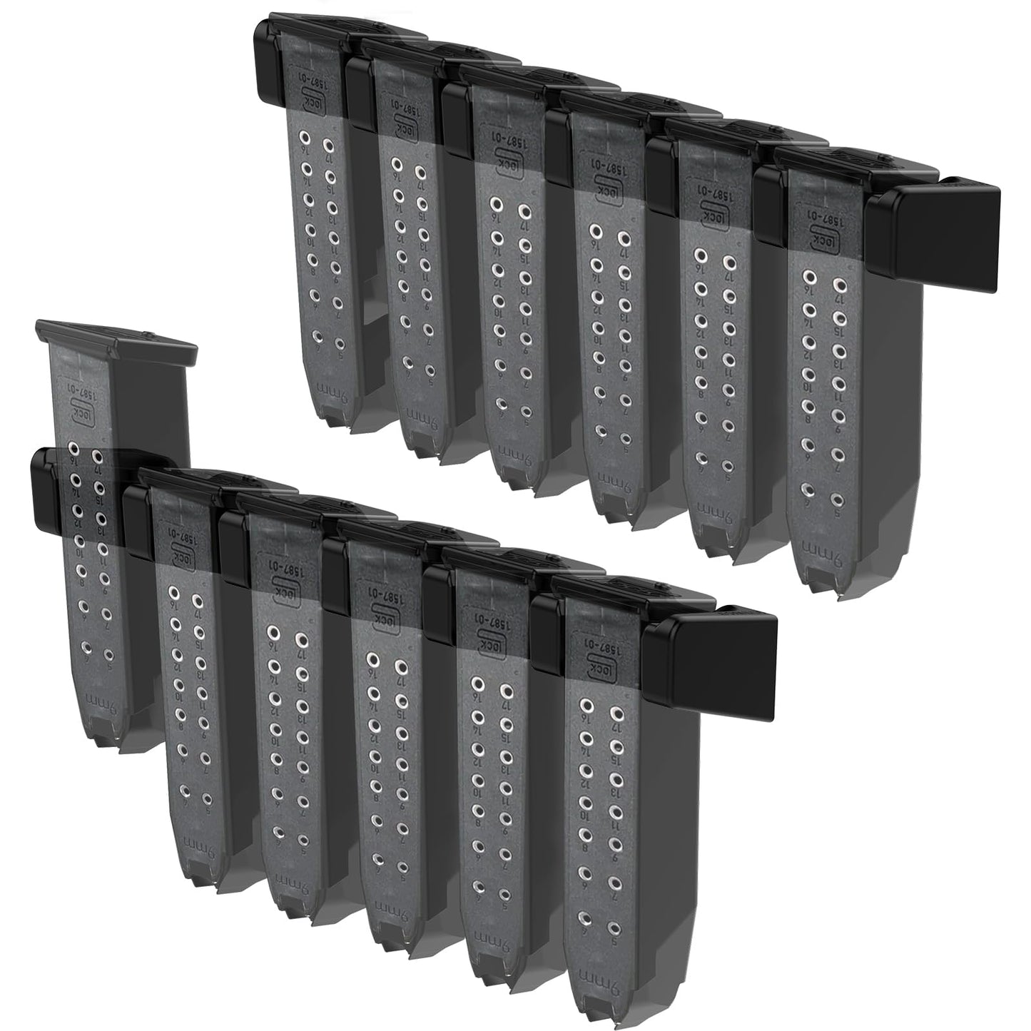 2Pack Magazine Mount for Glock 17 19 22 23 26 31 32 33 34 | Handgun Mag Holder Wall Mount Storage Rack | Mag Holder Display for Gun | Gun Magazine Holder Fit for Glock 17 Accessories (12 Slots)
