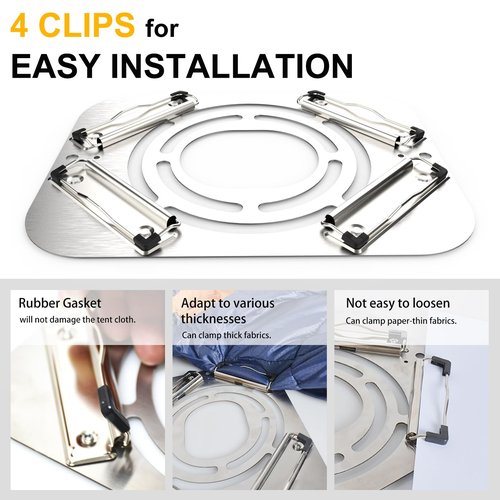 AYAMAYA DIY Hot Tent Stove Jack - Stainless Steel Clip-On Stove Jack with 2.8" Chimney Hole for Canvas Bell Yurt Tents, Hassle-free Fireproof Tent Protector for Winter Camping - 7.5" x 9.8"