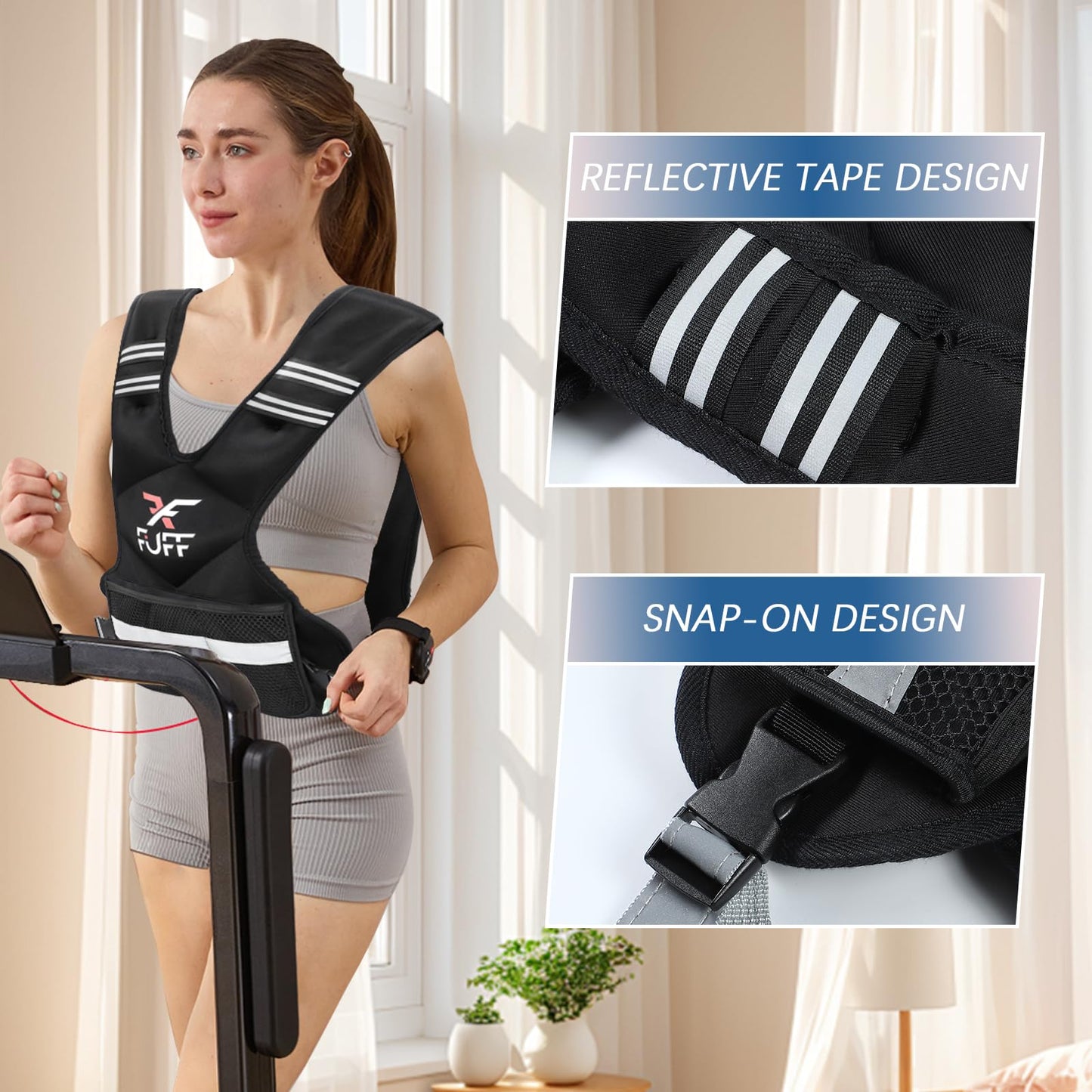 FUFF weighted vest woman 11–20 lb Unisex with 6 Weight Bags, Reflective Running Vest for Walking, Exercise and Strength Training