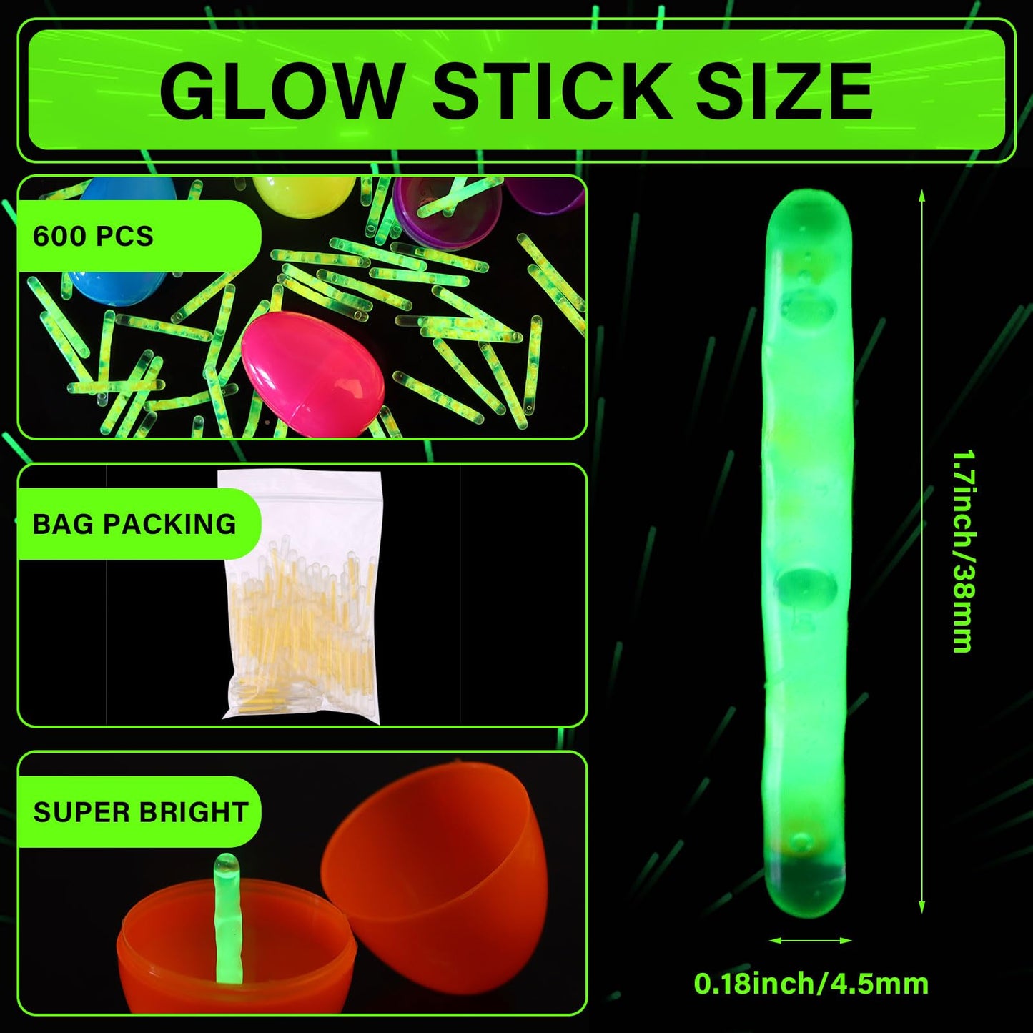 600 Pcs Fishing Glow Sticks Bulk for Bobbers 1.5 Inch Mini Glow Sticks Night Fishing Glow Stick Rod Tip Glow Sticks Underwater Light Stick for Rave Easter Halloween Christmas New Year Party Decor