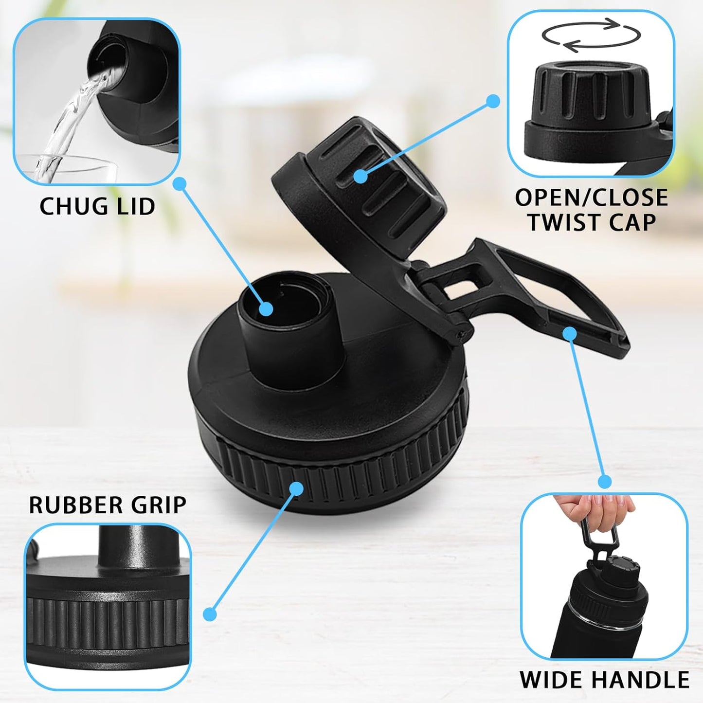 Hydro Flask Wide Mouth Spout Lids | 2-Pack Replacement | Easy Carry (Black & Sky Blue)