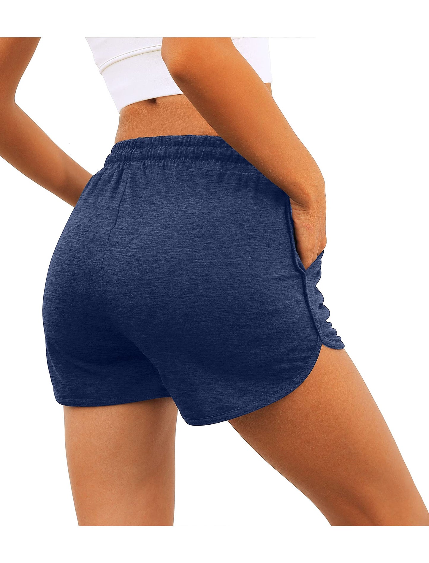 Aloodor Athletic Shorts for Women Hiking Sweat Shorts with Prockets Navy Blue M