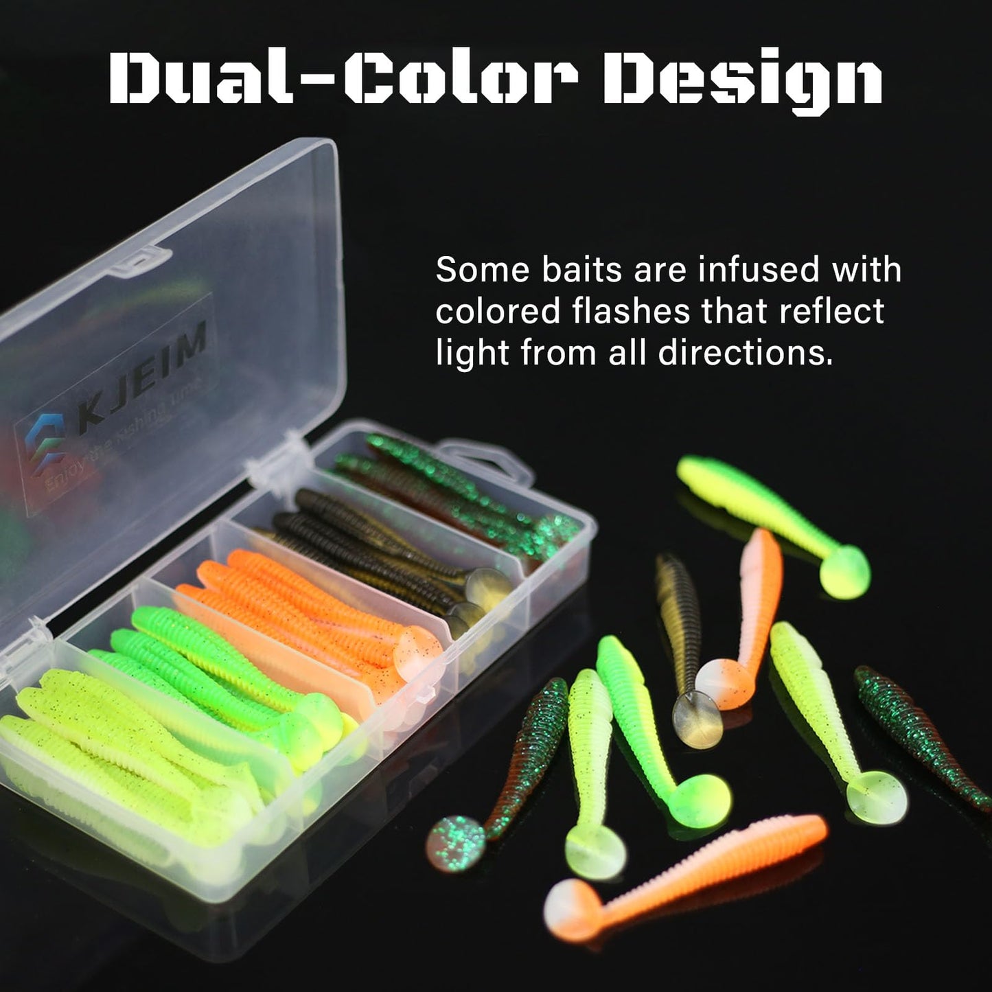 KJEIM Paddle Tail Swimbaits, 50 PCS Ribbed 3 Inchs Soft Plastic Fishing Lures for Bass Trout Crappie Walleye Saltwater/Freshwater Fishing (Multicolor)