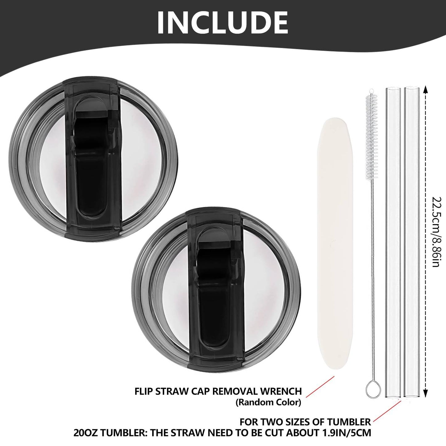 2PC Replacement Leak Proof Tumbler FLIP Lid With Straw - Fit For Stanley ProTour Quencher and Quencher H2.0 20oz,30oz Tumbler (2BLACK, 20oz and 30oz)