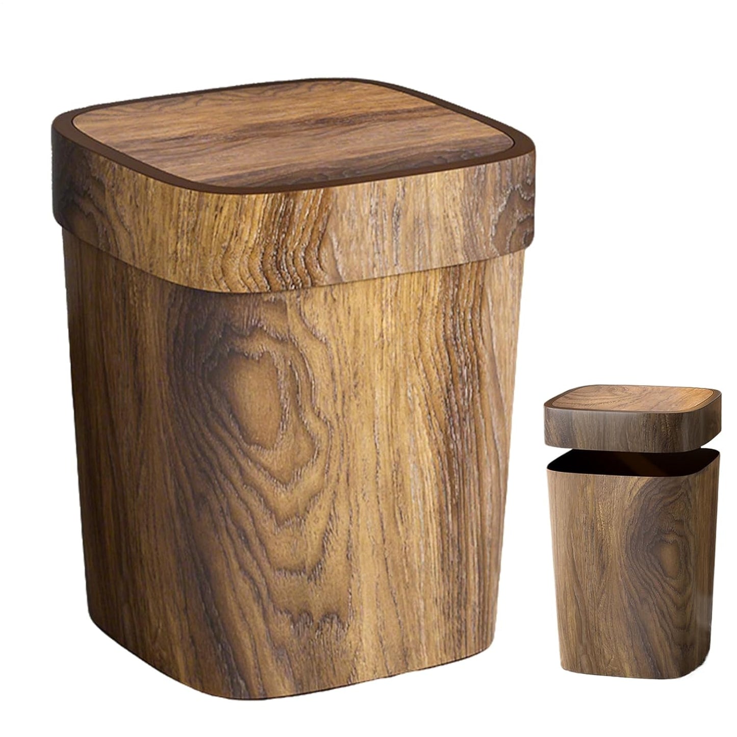 Wood Trash Can - Rectangle Toilet Garbage Bin | Wood Bathroom Accessories, 12L Odor-Proof Trash Can with Swing Lid for Kitchen Laundry Room Under Sink Storage Farmhouse Apartment Living