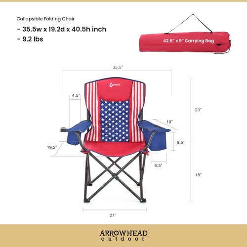 ARROWHEAD OUTDOOR Portable Deluxe Folding Camp Quad Chair w/Headrest, Glass & Cup Holders, Armest 6-can Cooler, Heavy Duty Carry Bag, 550 lbs Weight Capacity